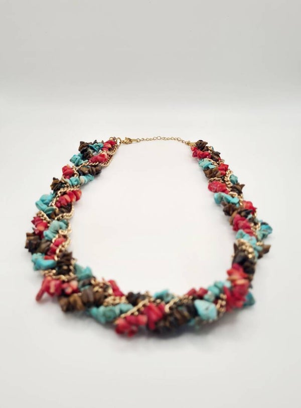 Statement ketting aqua red brown