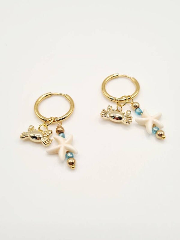 Oorbellen beach blue met krabjes
