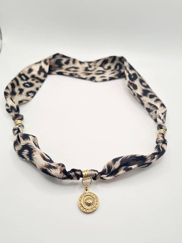 Ketting sjaal tijgerprint met gouden bedels