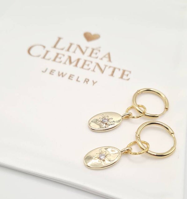 Gouden oorbellen met gouden hanger en zirkonia steen