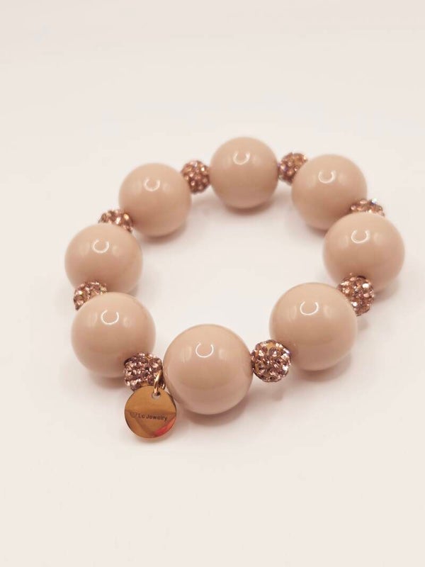 Grote kralen armband met glitterkraal taupe