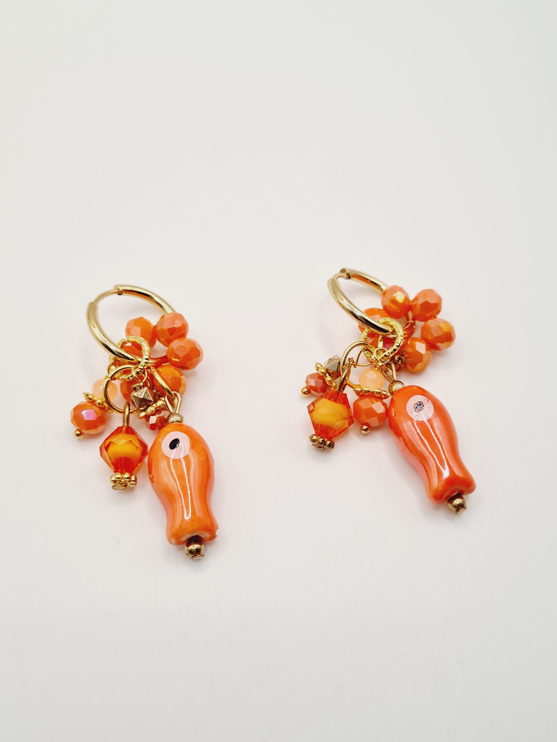 Orange fish gouden oorbellen