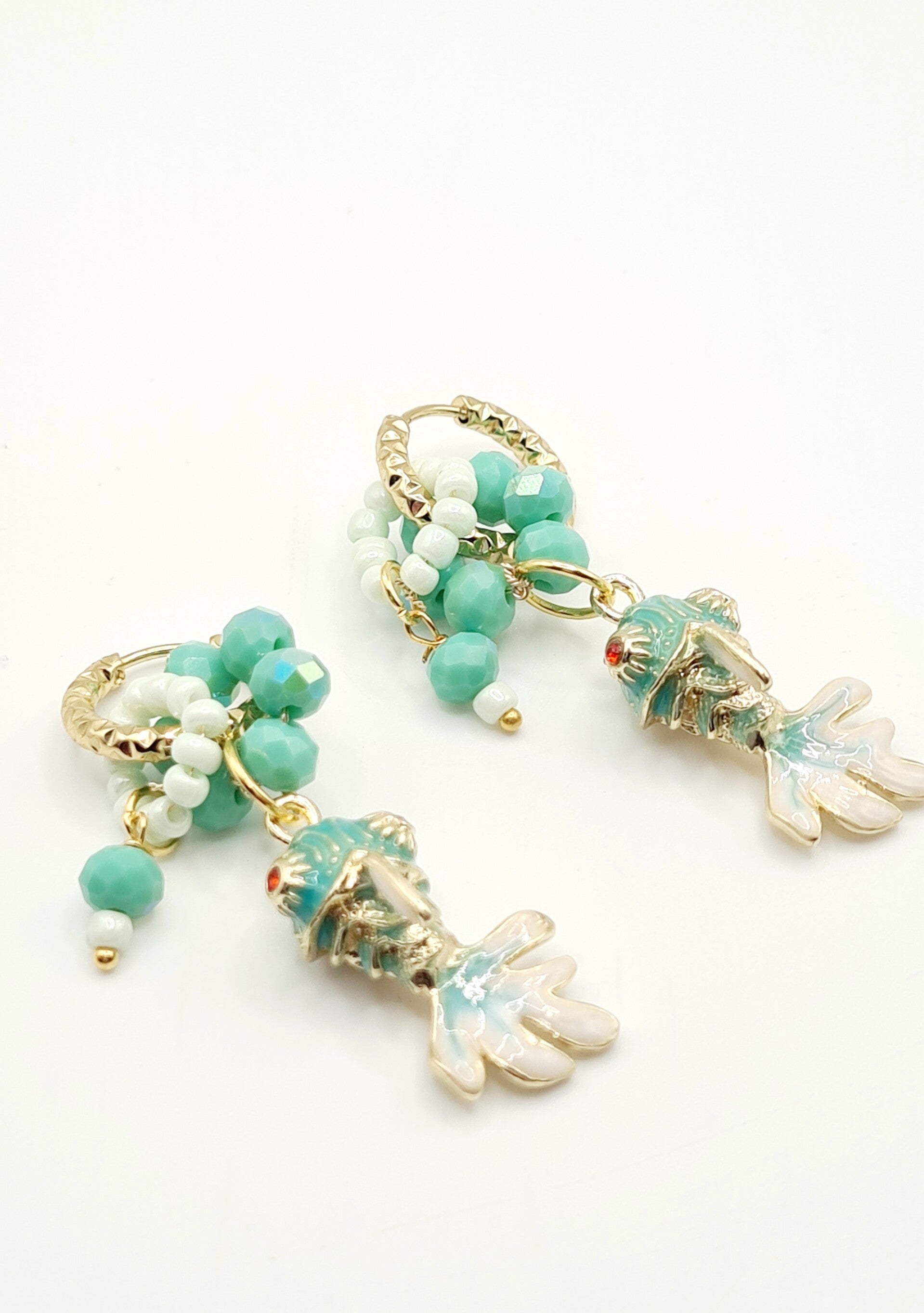 Gold aqua Koi oorbellen