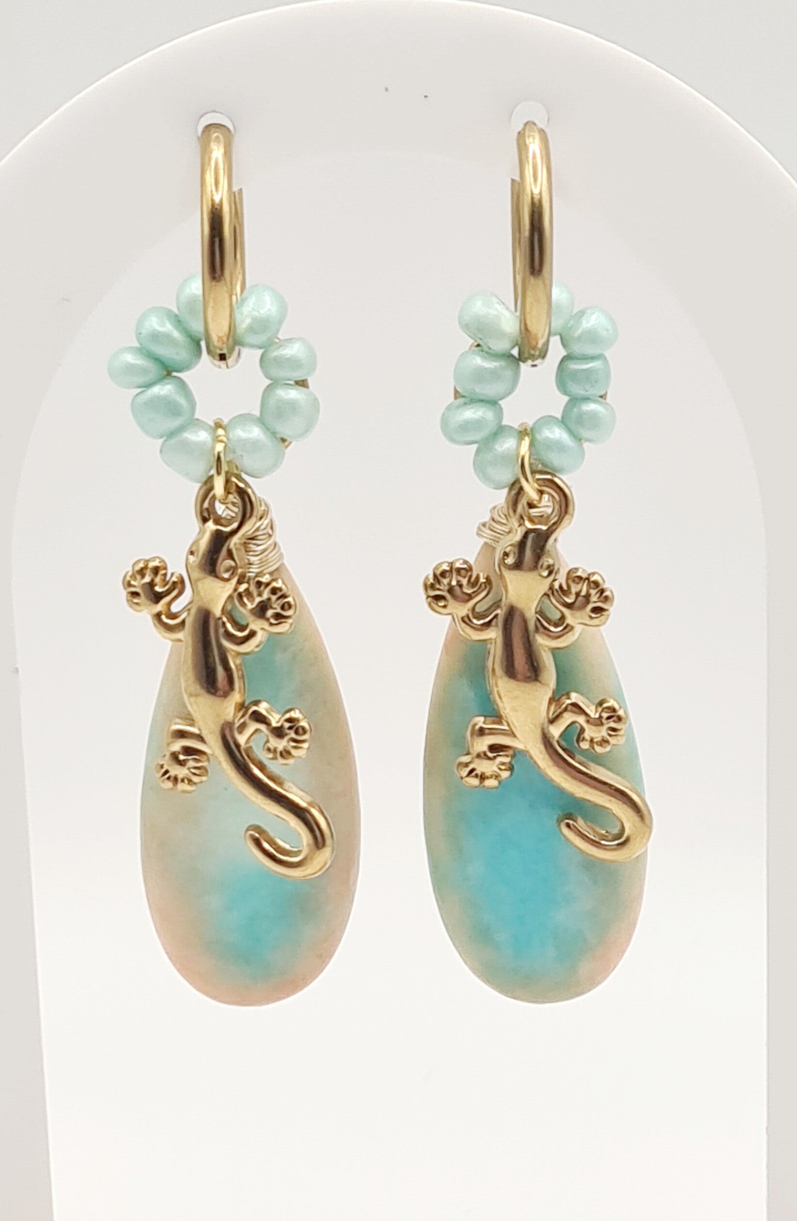 Lizzard Bleu Gold oorbellen