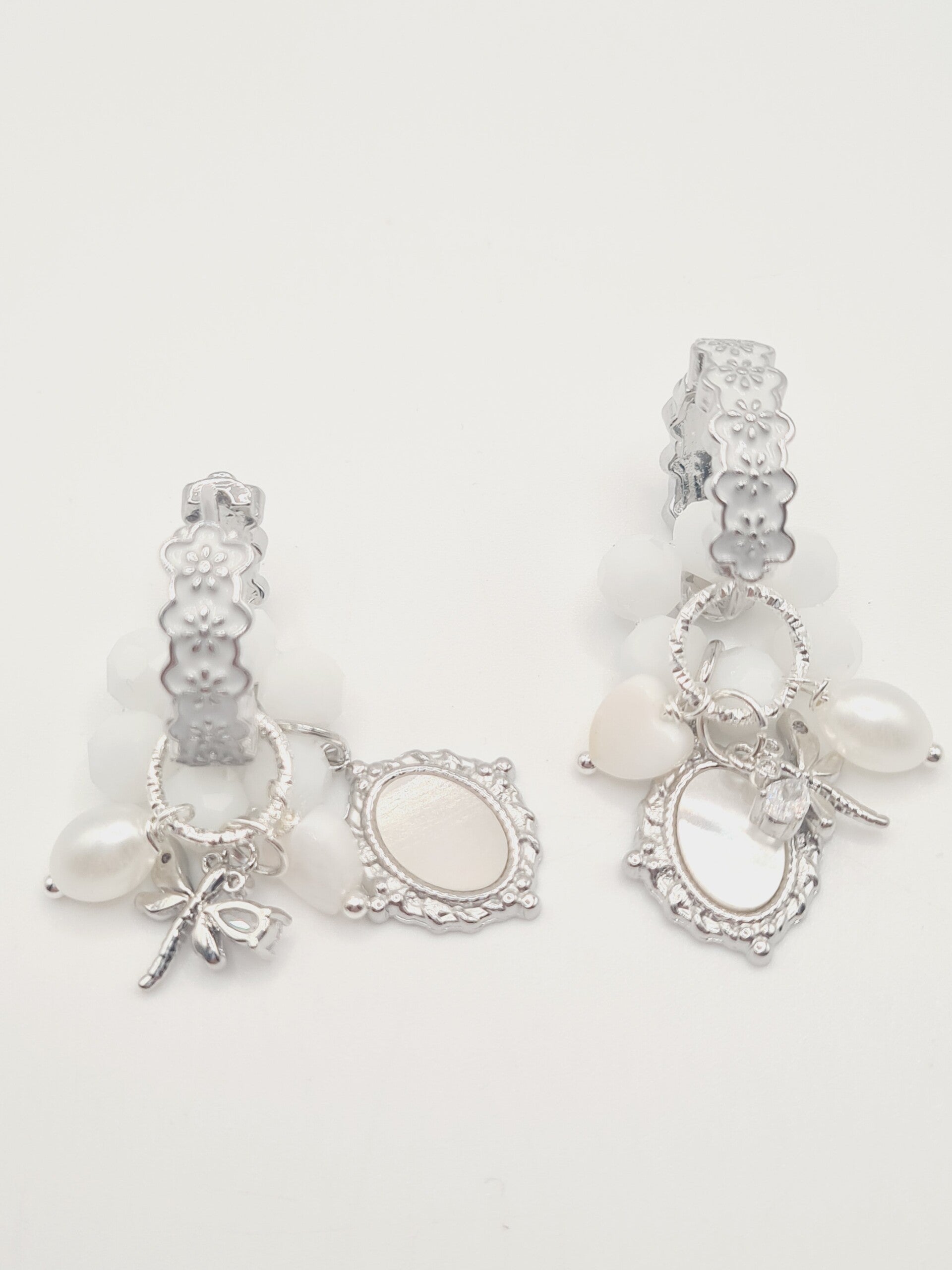 Oorbellen Silver White floral