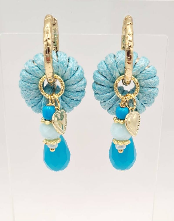 Oorbellen aqua blue gold