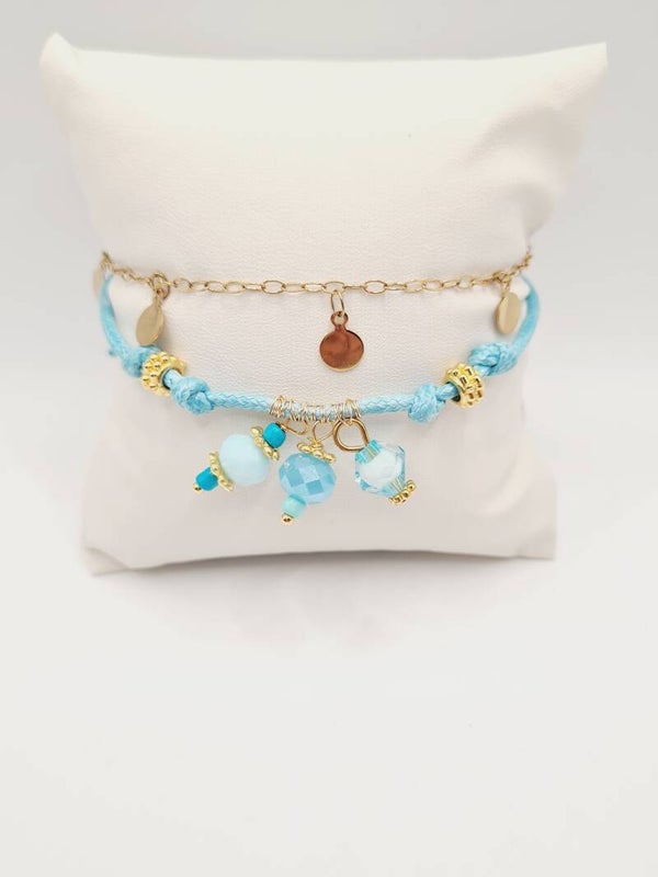 Armband aqua blue gold