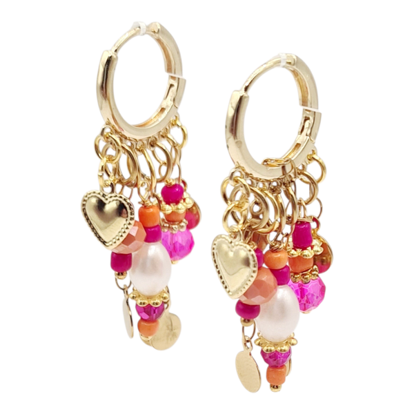 Oorbellen fuchsia orange harts