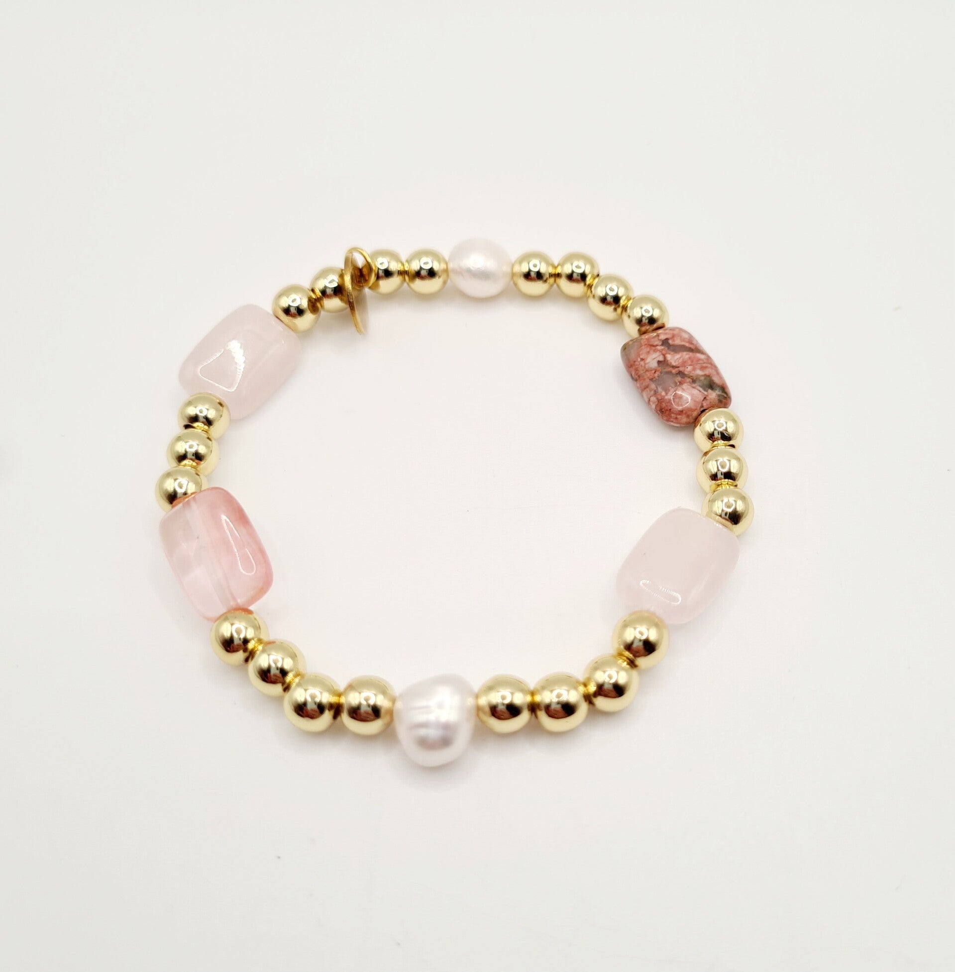 Gold filled 18k armband 6mm met diverse kleuren natuursteen en zoetwaterparels.
