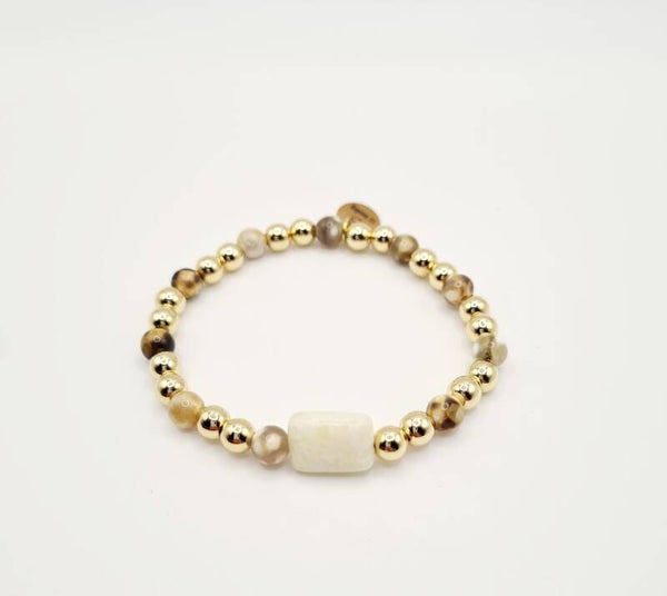 Gold filled armband 6mm met natuursteen
