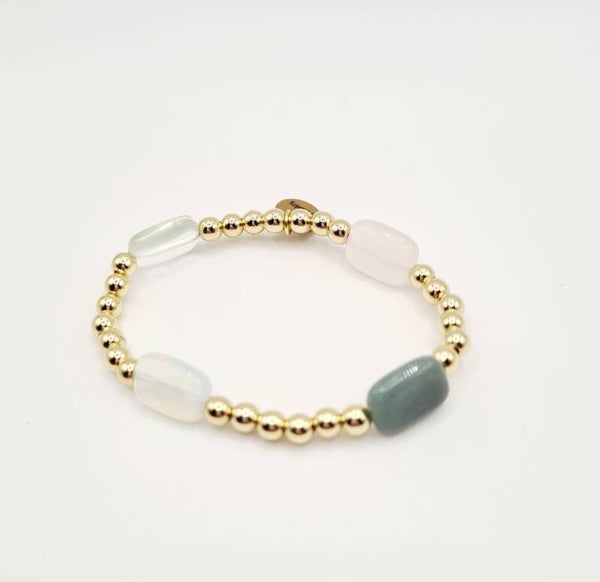 Gold filled 18k goud armband 6mm met diverse natuursteentjes