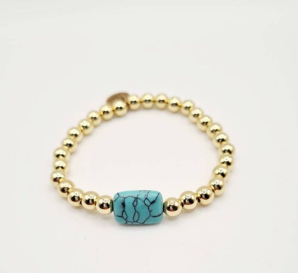 Gold filled 18 armband 6mm met Turqueniet steen