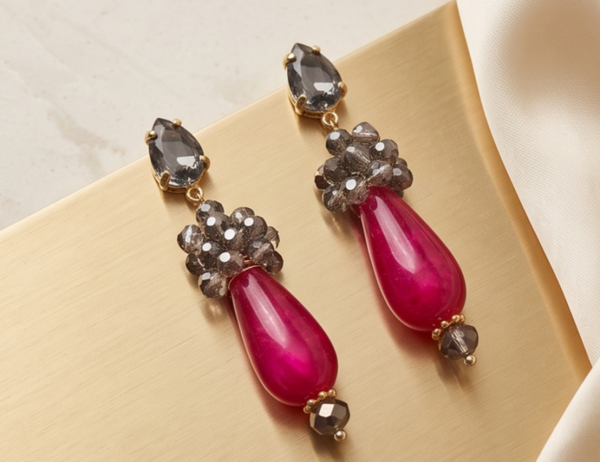 Oorbellen Partu fuchsia & smokey grey