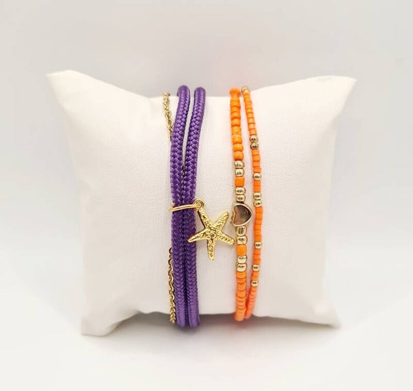 Armbandenset zeester paars&oranje