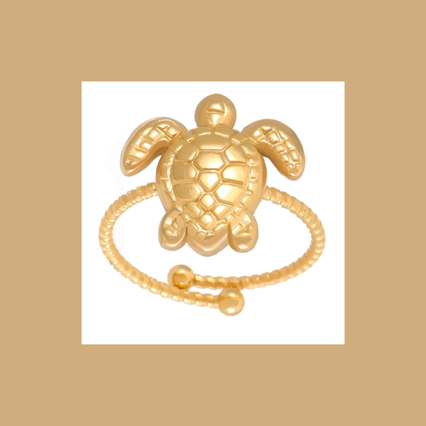 Schildpad turtle ring stainless steel 18k goud verguld