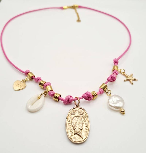Boho ibiza roze met goud ketting