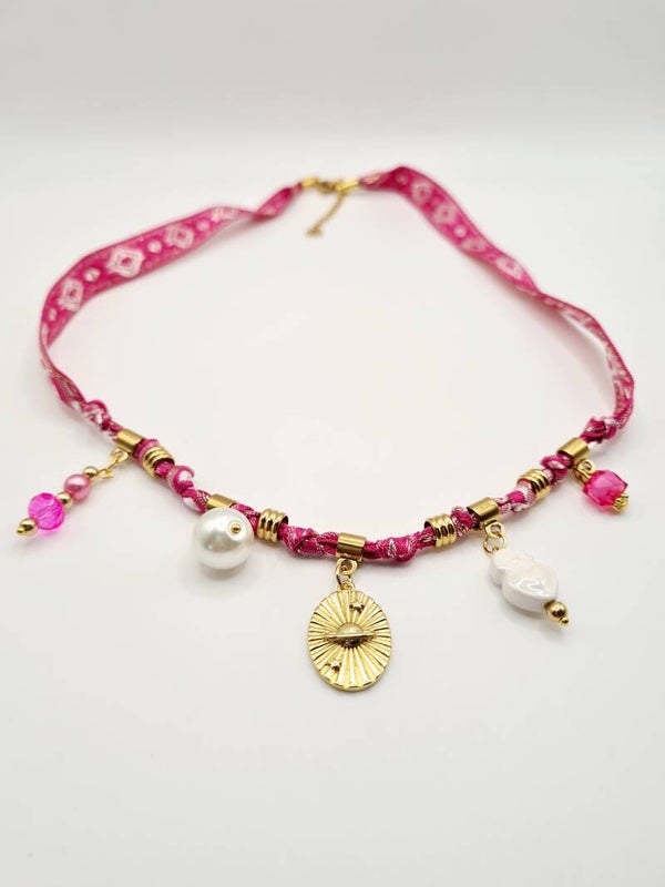 Boho ketting fuchsia