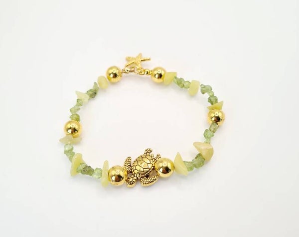 Beach armband schildpad zeester goud geel groen