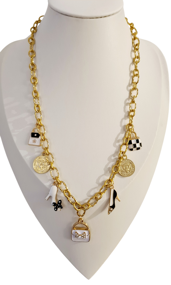 Gouden statement ketting goud met zwart/witte bedels