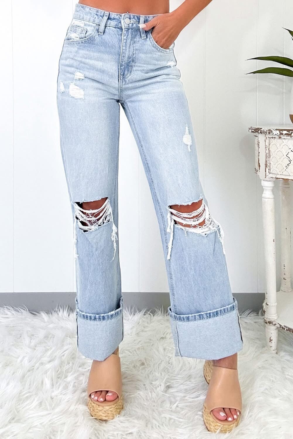 Blue ripped jeans