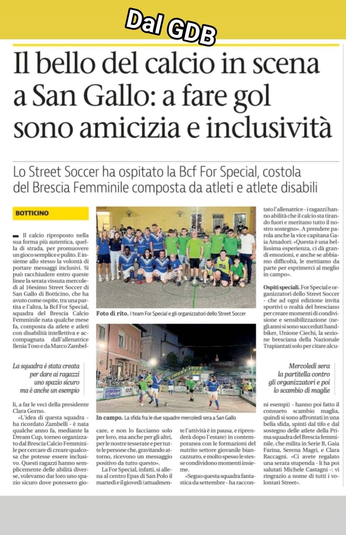 una pagina del giornale di brescia che racconta dello stret soccer