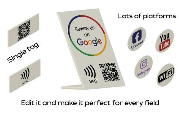 Google, Facebook, You Tube, Instagram QR & NFC Stands