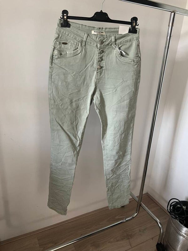 Karostar jeans olijfgroen knoop