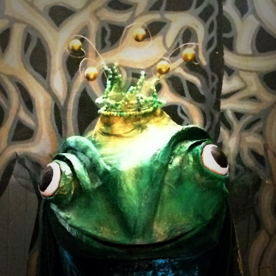 Puppet head for the Frog King play