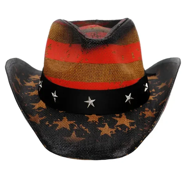 Chapeau de cowboy en paille Star Brim Vintage avec drapeau américain
