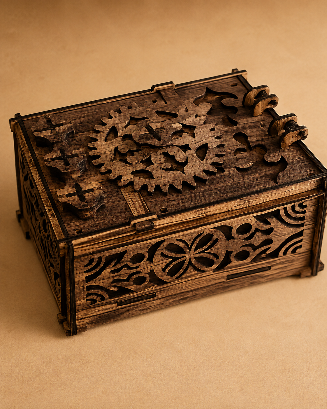 Wood Gear Lock Keepsake Box w/combination