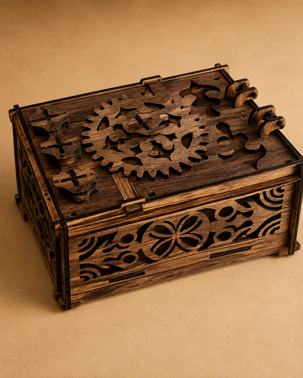 Wood Gear Lock Keepsake Box w/combination