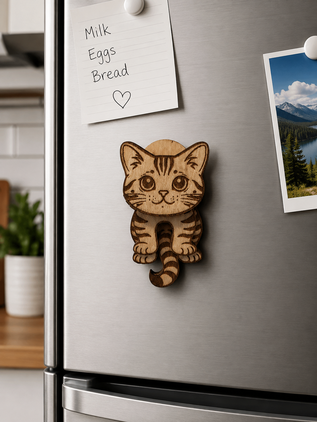 Animated Wooden Cat Magnet