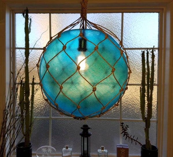 Large Fishing Float Tiki Buoy Pendant Light Aqua 14-16-18 inch