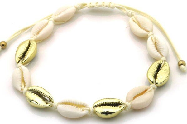 Enkelbandje goud/wit schelpen