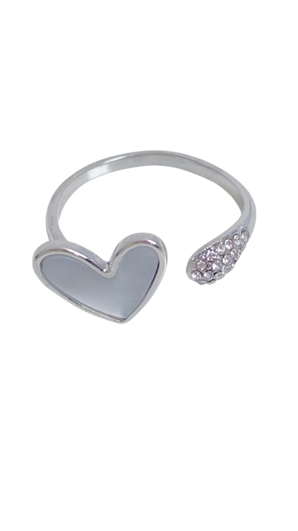 Ring pearl heart zilver