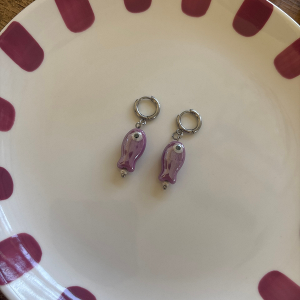 Earring purple fish silver