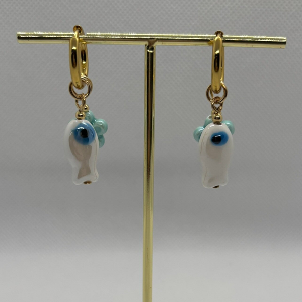 Oorbellen Star Fish White/Blue Gold