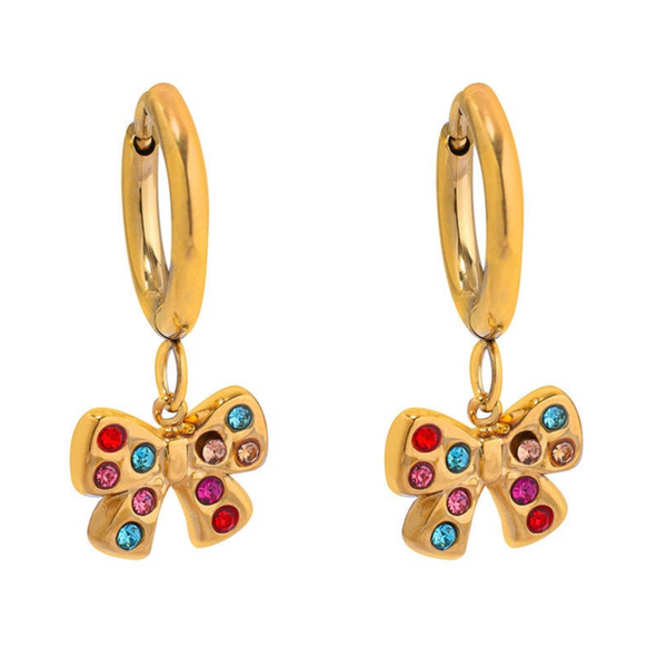 Oorbellen bow rainbow goud
