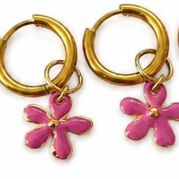 Oorbellen flower pink