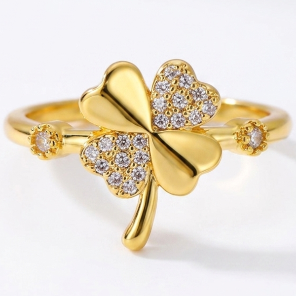 Ring four-leaf clover goud