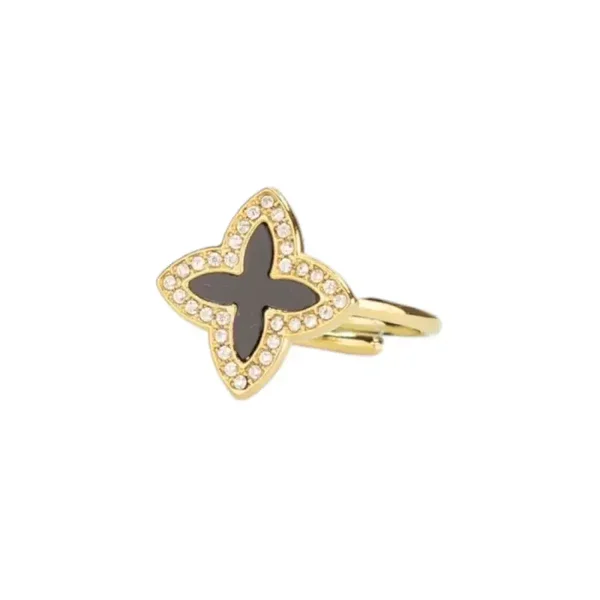 Ring kruis met strass zwart