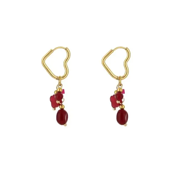 Oorbellen heart red stones