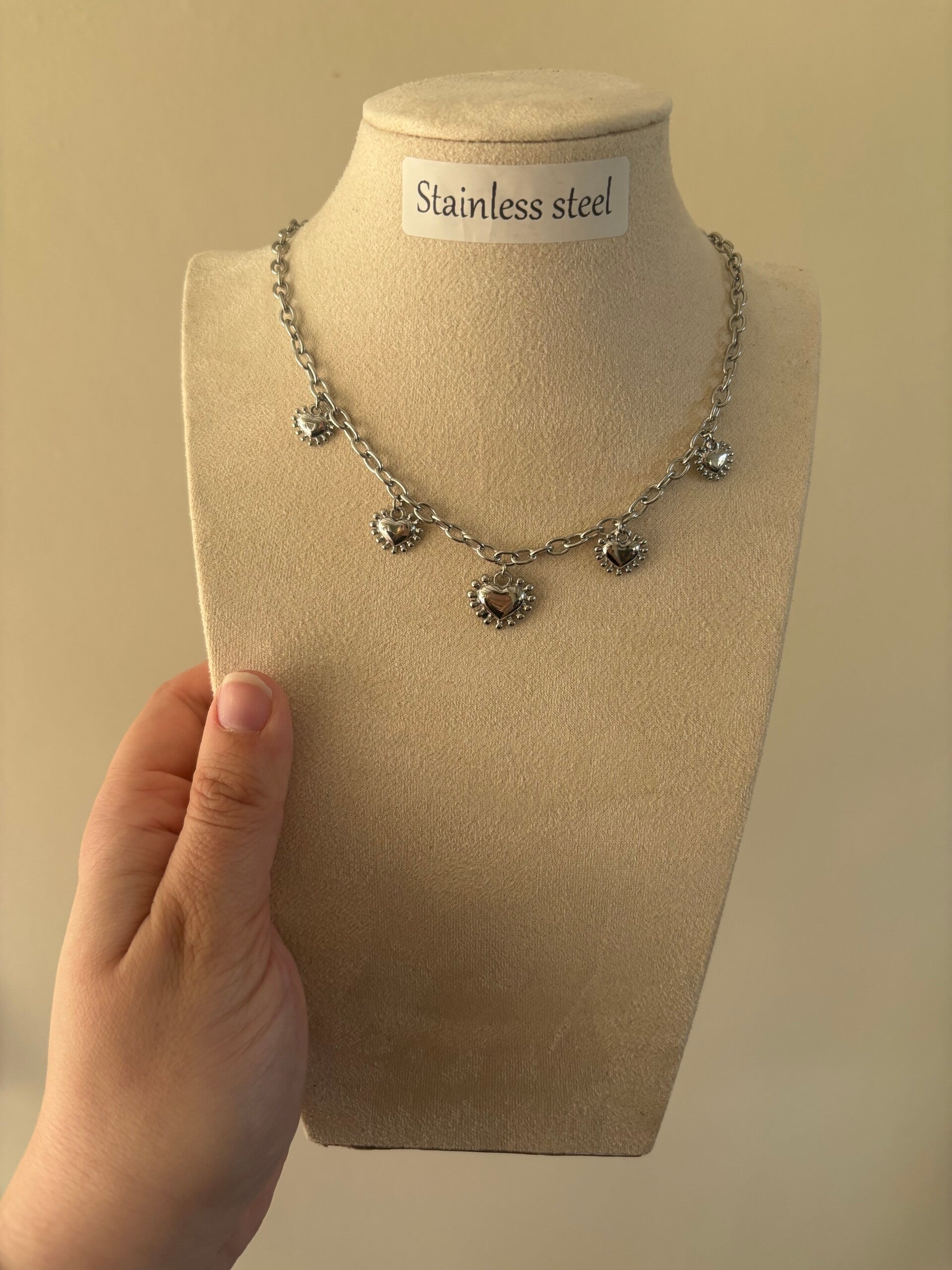 Ketting 5 bubbly hearts zilver