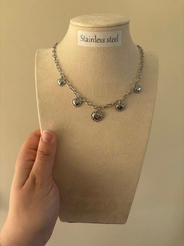 Ketting 5 bubbly hearts zilver