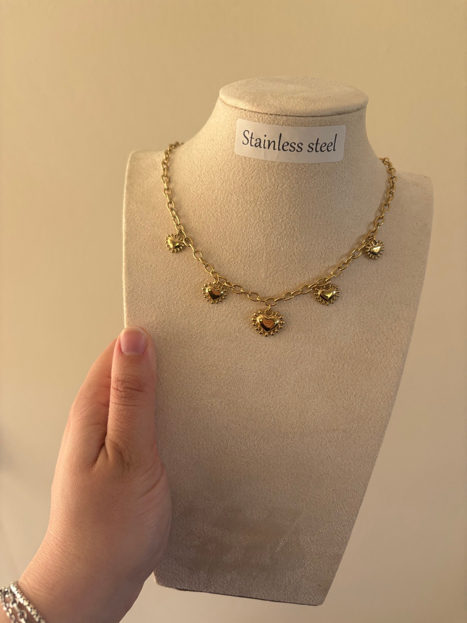 Ketting 5 bubbly hearts Goud