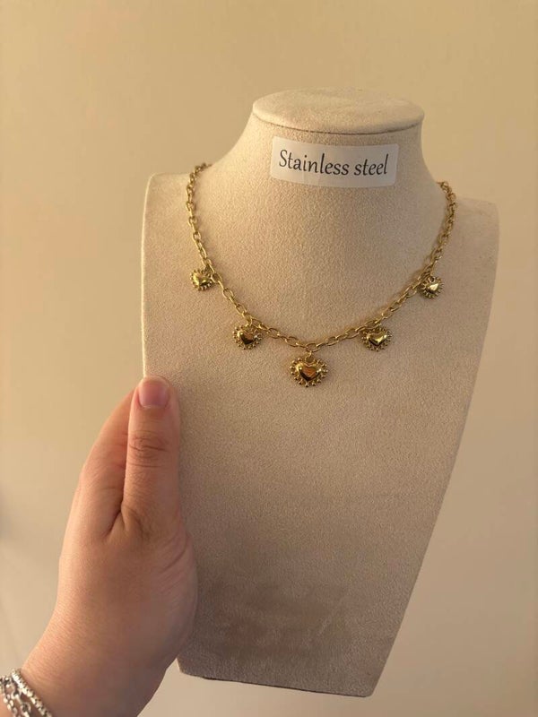 Ketting 5 bubbly hearts Goud
