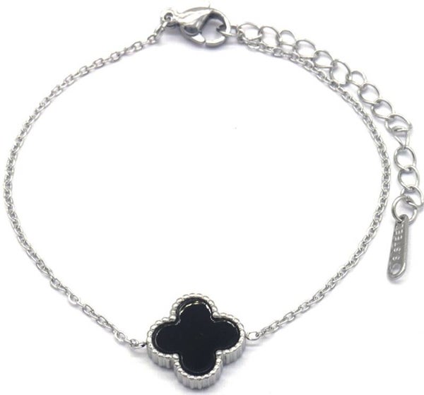 Armband klaver zwart zilver