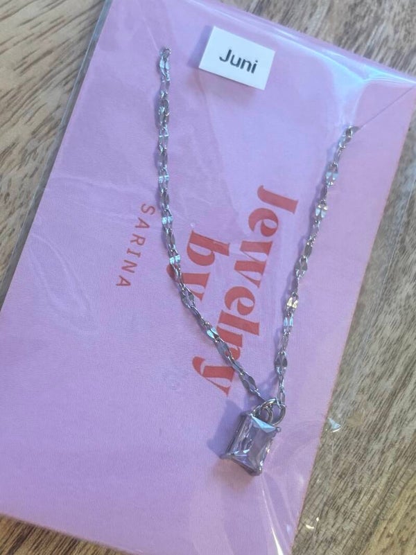 Geboortesteen ketting juni zilver