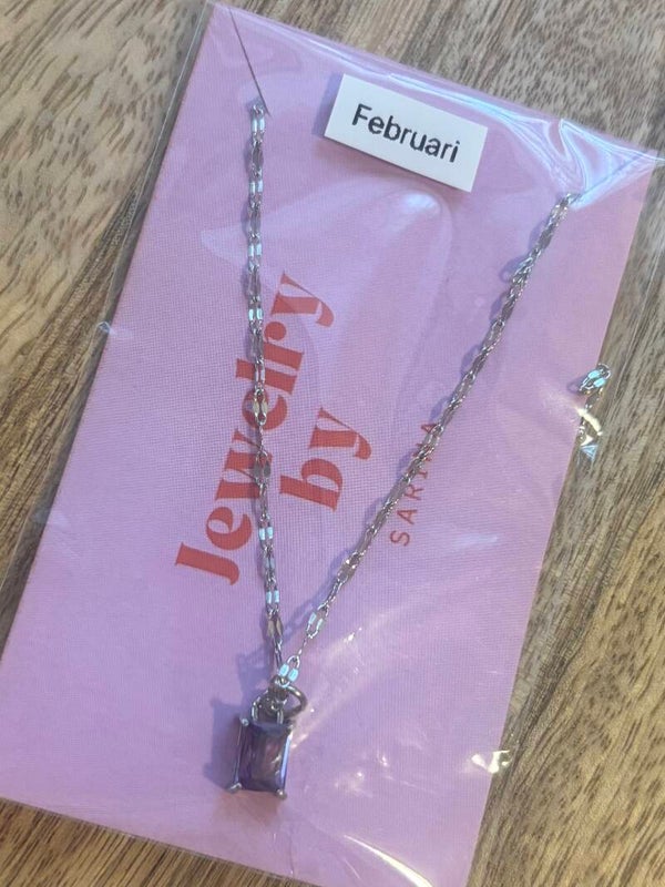 Geboortesteen ketting februari zilver