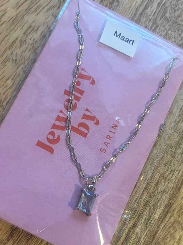Geboortesteen ketting maart zilver
